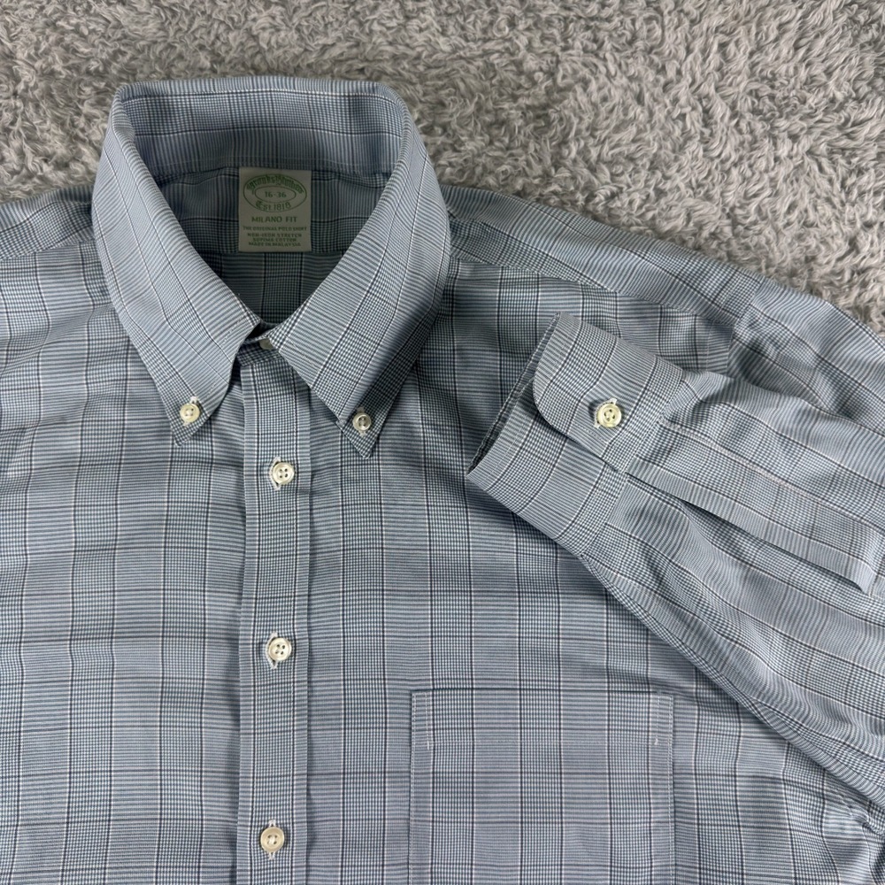 Brooks Brothers Milano Fit Blue Glen Plaid Non-Iron Supima Cotton Shirt 16-36